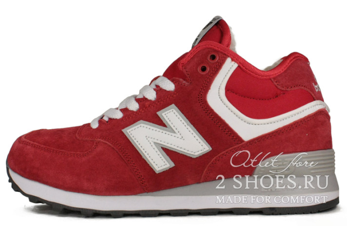Кроссовки New Balance 574 High Winter Red White  красные